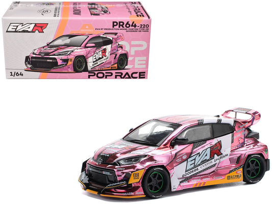 Toyota Goodride GR Yaris RHD (Right Hand Drive) "EVA RT Production Model - 08" Pink Metallic with Graphics 1/64 Diecast Model Car by Pop Race free shipping USA - Rapid Vehicles