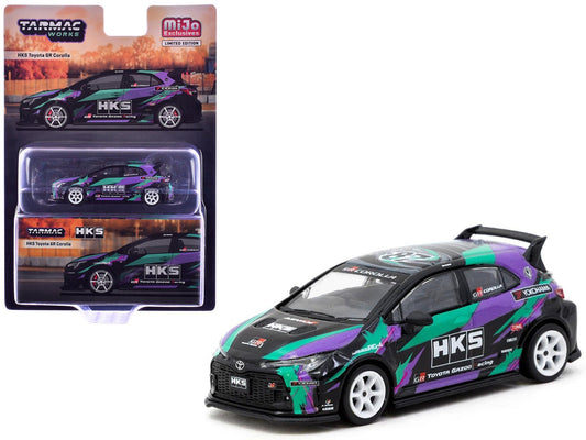Toyota GR Corolla RHD (Right Hand Drive) "HKS" Black with Graphics "Global64" Series 1/64 Diecast Model by Tarmac Works free shipping USA - Rapid Vehicles