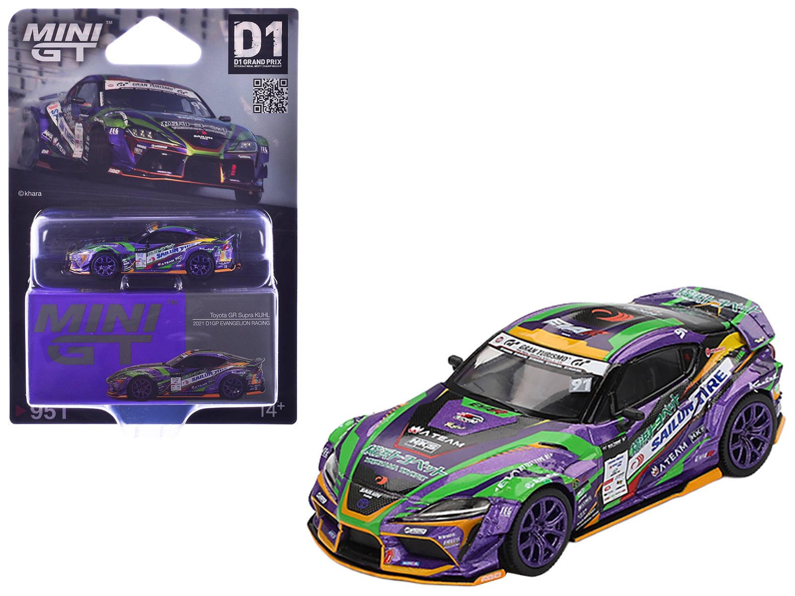 Toyota GR Supra KUHL RHD (Right Hand Drive) 91 Shingo Hatanaka "Evangelion Racing" "D1 Grand Prix" (2021) Limited Edition 1/64 Diecast Model Car by Mini GT free shipping USA - Rapid Vehicles