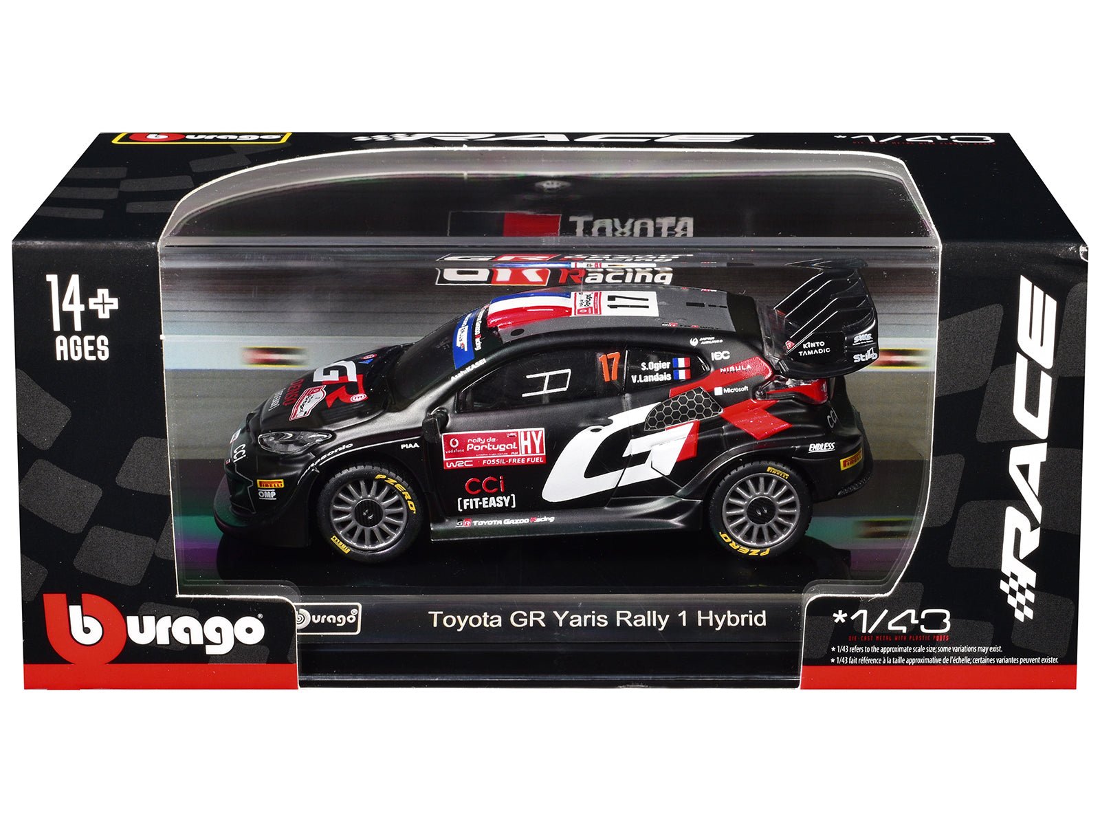 Toyota GR Yaris Rally1 Hybrid 17 Sebastien Ogier - Vincent Landais "Toyota Gazoo Racing WRT" "World Rally Championship" (2024) "Race" Series 1/43 Diecast Model Car by Bburago free shipping USA - Rapid Vehicles