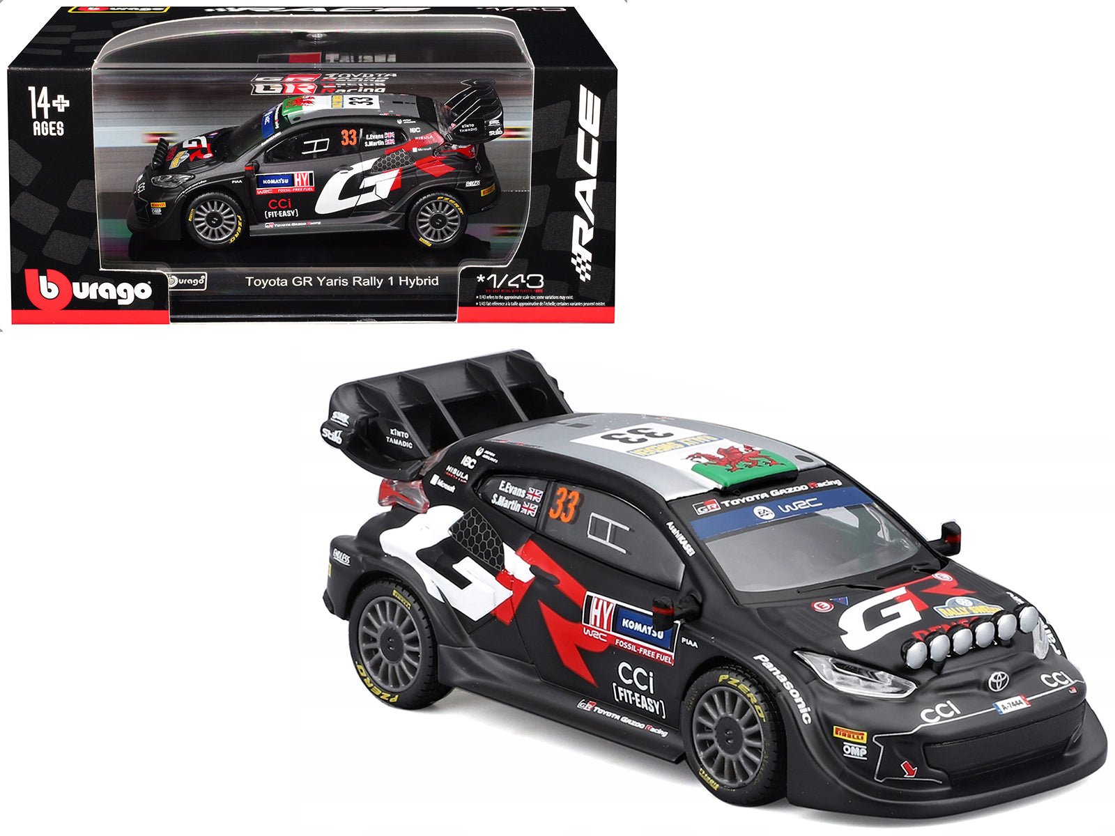 Toyota GR Yaris Rally1 Hybrid 33 Elfyn Evans - Scott Martin "Toyota Gazoo Racing WRT" "World Rally Championship" (2024) "Race" Series 1/43 Diecast Model Car by Bburago free shipping USA - Rapid Vehicles