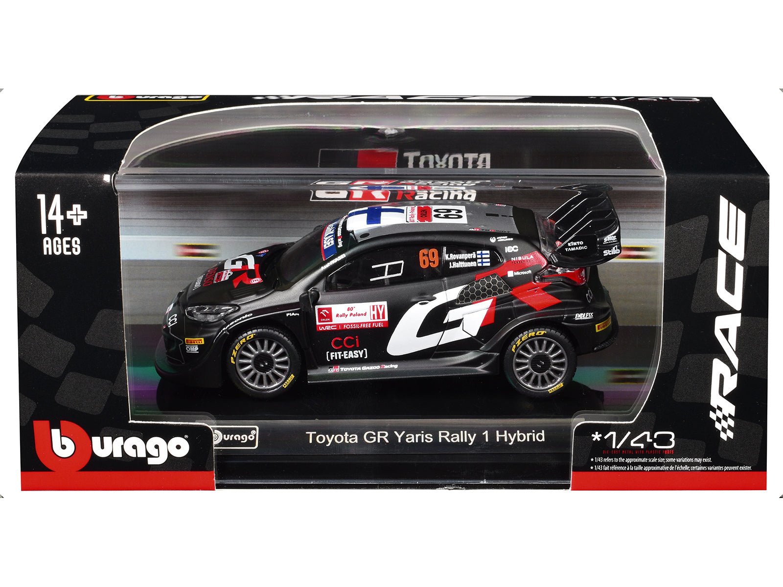 Toyota GR Yaris Rally1 Hybrid 69 Kalle Rovanpera - Jonne Halttunen "Toyota Gazoo Racing WRT" "World Rally Championship" (2024) "Race" Series 1/43 Diecast Model Car by Bburago free shipping USA - Rapid Vehicles