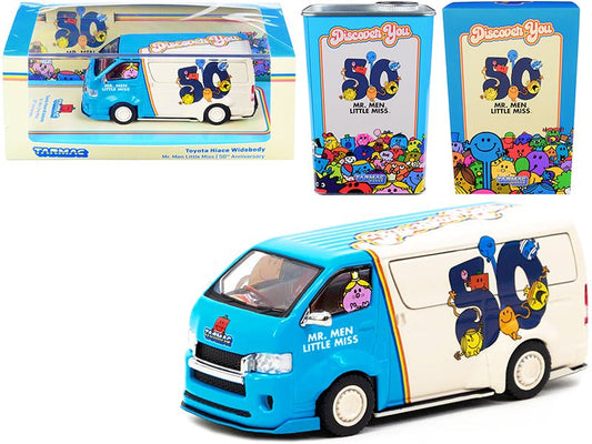 Toyota Hiace Widebody Van "Mr. Men Little Miss 50th Anniversary" (1971 - 2021) with METAL OIL CAN 1/64 Diecast Model Car by Tarmac Works free shipping USA - Rapid Vehicles