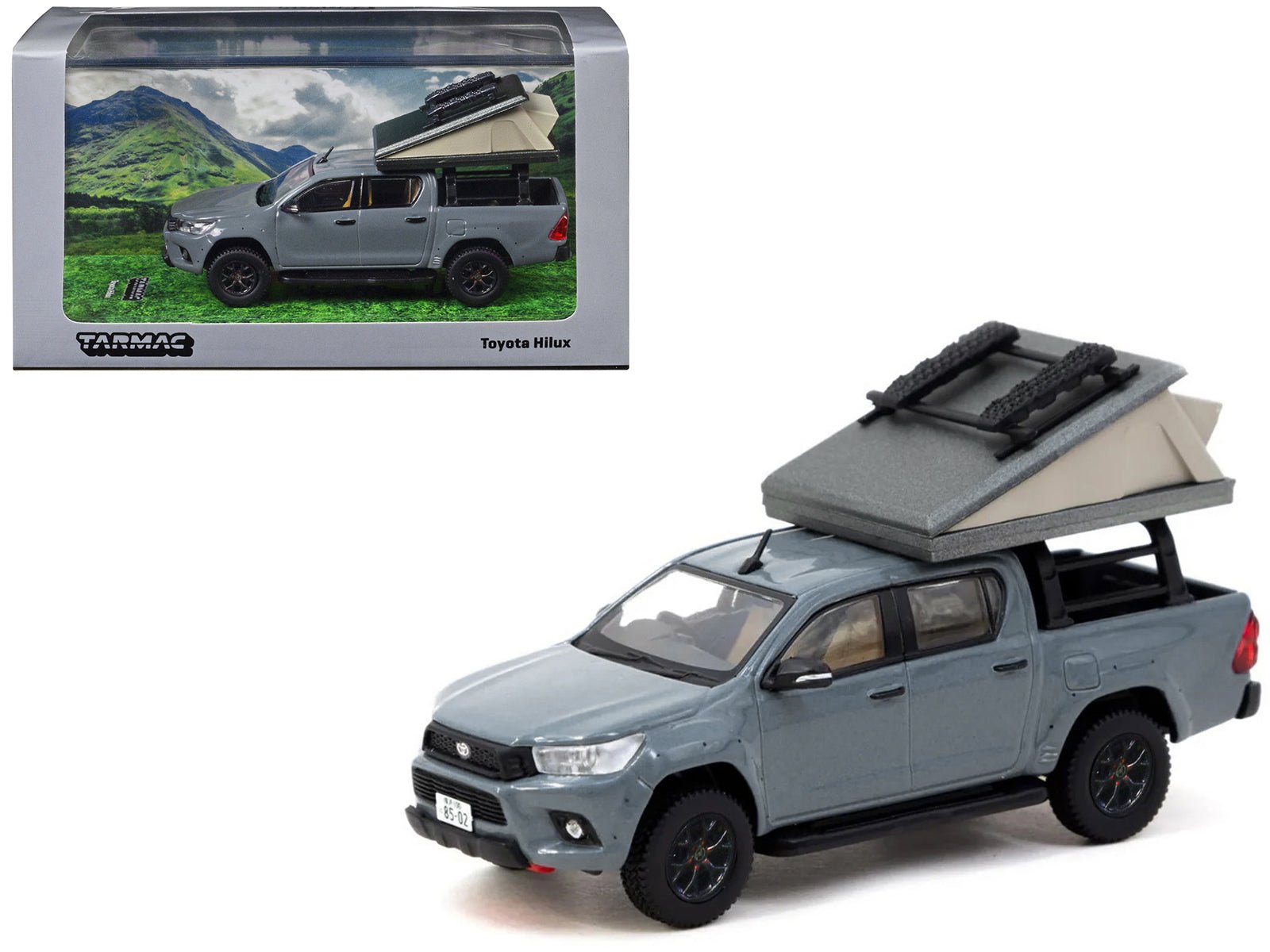 Toyota Hilux Pickup Truck RHD (Right Hand Drive) Gray with Camping Equipment "Road64" Series 1/64 Diecast Model Car by Tarmac Works free shipping USA - Rapid Vehicles