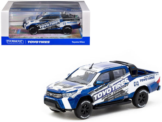 Toyota Hilux Pickup Truck RHD (Right Hand Drive) "Toyo Tires" White and Blue with Graphics "Hobby64" Series 1/64 Diecast Model Car by Tarmac Works free shipping USA - Rapid Vehicles