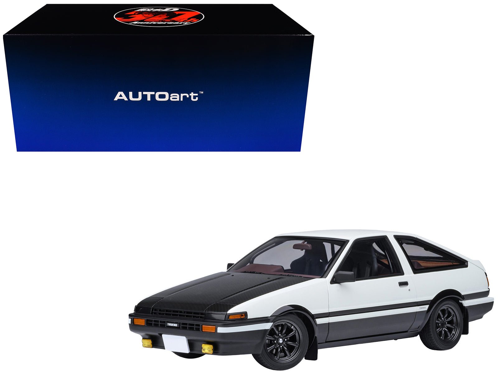 Toyota Sprinter Trueno (AE86) RHD (Right Hand Drive) "Project D Final Version" White with Carbon Hood "Initial D" (1995 - 2013) TV Series "30th Anniversary" 1/18 Model Car by Autoart free shipping USA - Rapid Vehicles