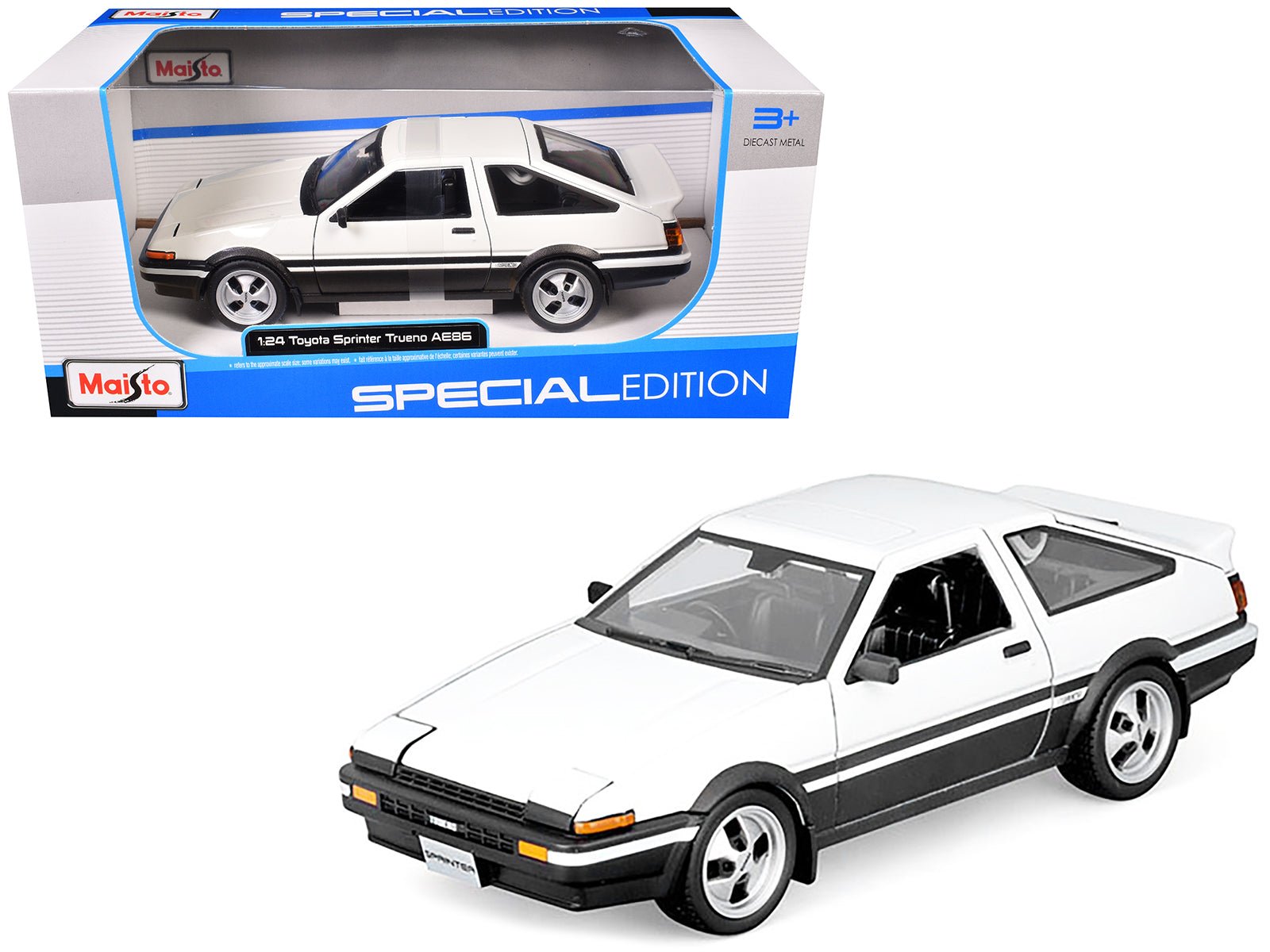 Toyota Sprinter Trueno AE86 RHD (Right Hand Drive) White with Black Stripes "Special Edition" Series 1/24 Diecast Model Car by Maisto free shipping USA - Rapid Vehicles