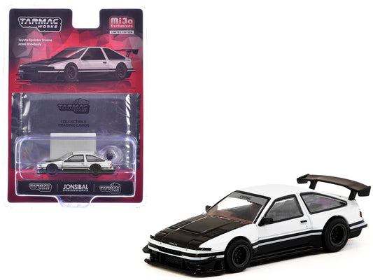 Toyota Sprinter Trueno AE86 Widebody RHD (Right Hand Drive) White and Black with Tarmac Cards "Global64" Series 1/64 Diecast Model by Tarmac Works free shipping USA - Rapid Vehicles