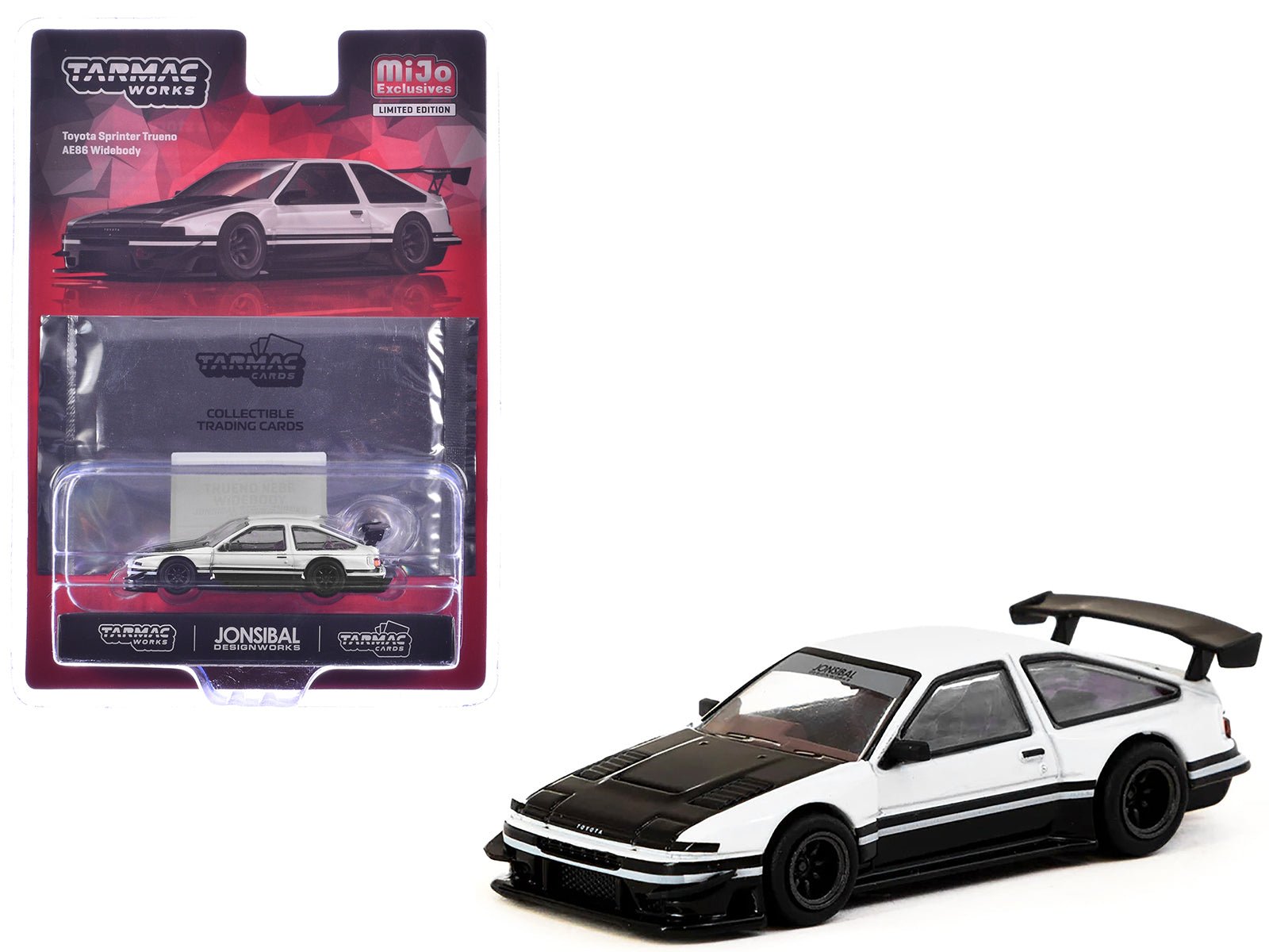 Toyota Sprinter Trueno AE86 Widebody RHD (Right Hand Drive) White and Black with Tarmac Cards "Global64" Series 1/64 Diecast Model by Tarmac Works free shipping USA - Rapid Vehicles