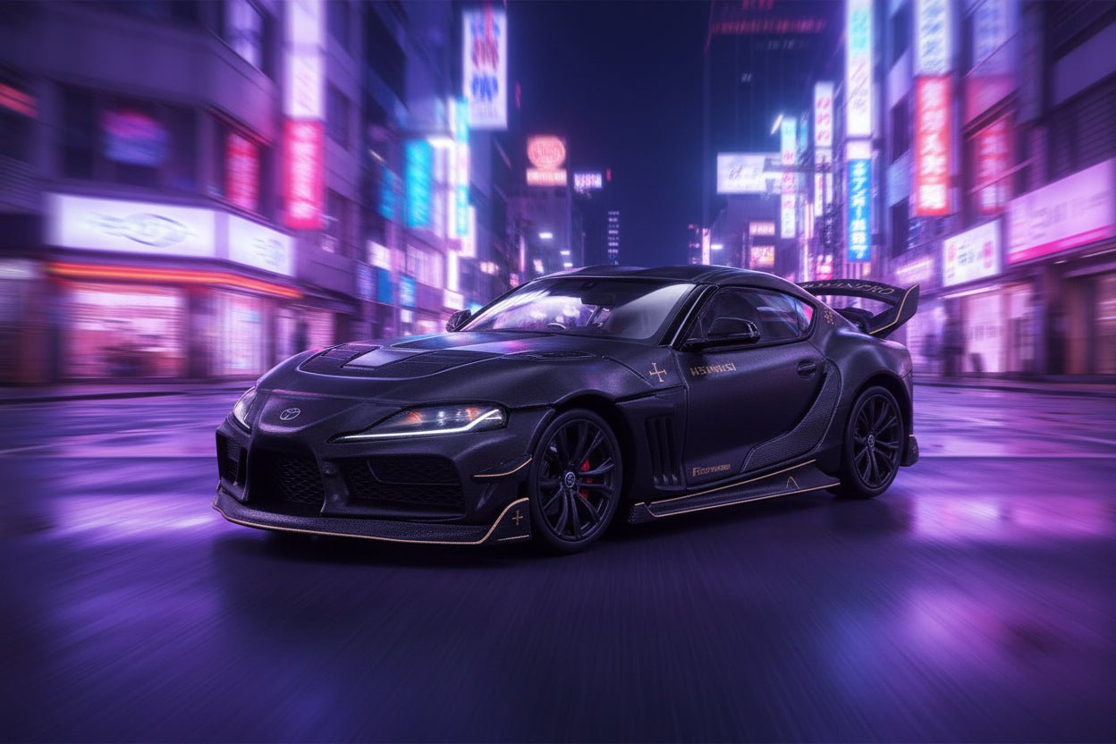 Toyota Supra DarwinPro Black with Gold Accents "Enigma Exclusive Edition" 1/64 Diecast Model Car by Pop Race free shipping USA - Rapid Vehicles