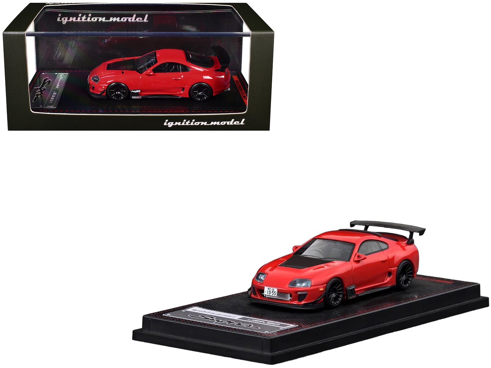 Toyota Supra (JZA80) RZ RHD (Right Hand Drive) Red with Carbon Hood 1/64 Diecast Model Car by Ignition Model free shipping USA - Rapid Vehicles