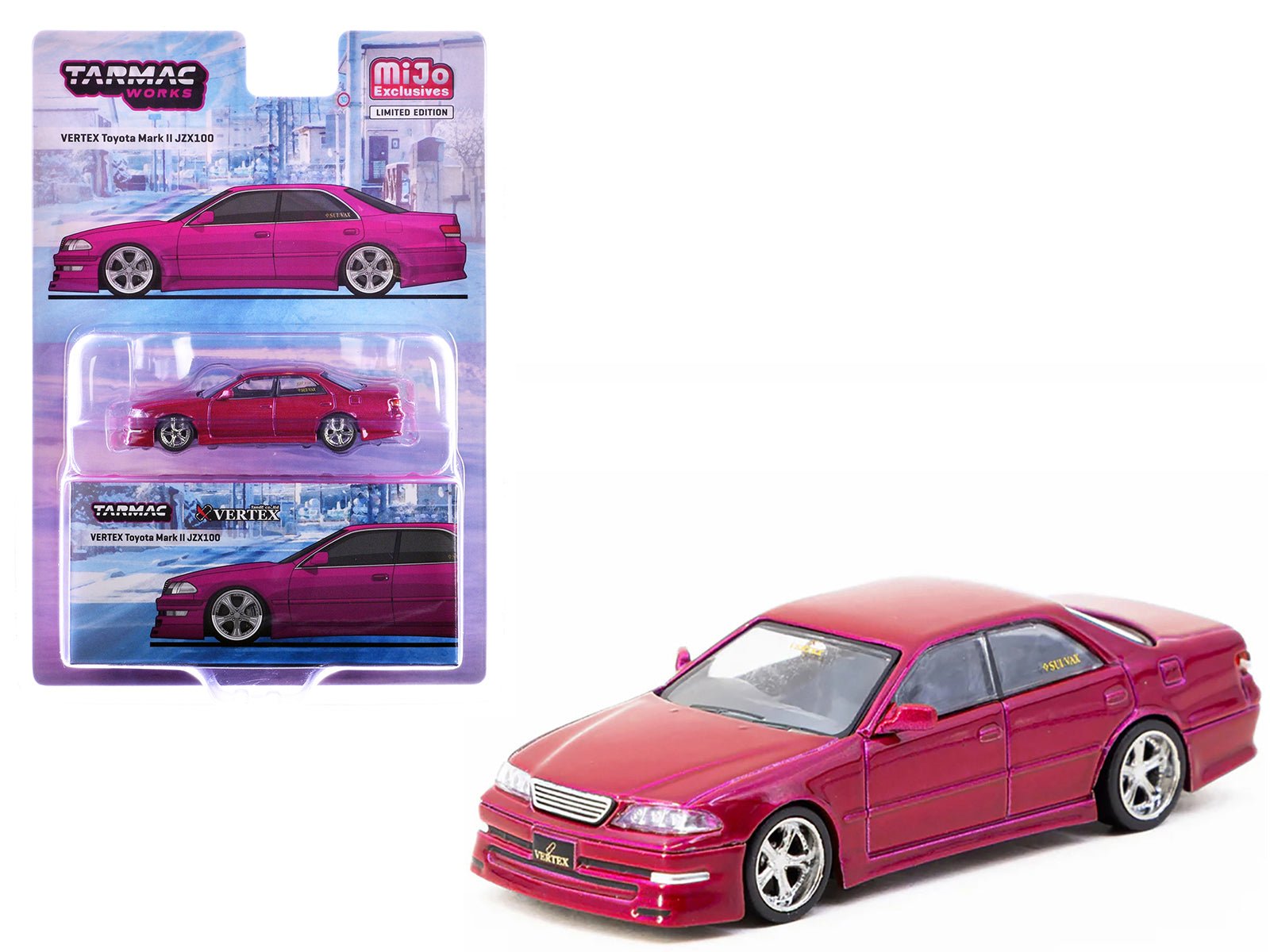 Toyota Vertex Mark II JZX100 RHD (Right Hand Drive) Hot Pink Metallic "Global64" Series 1/64 Diecast Model by Tarmac Works free shipping USA - Rapid Vehicles