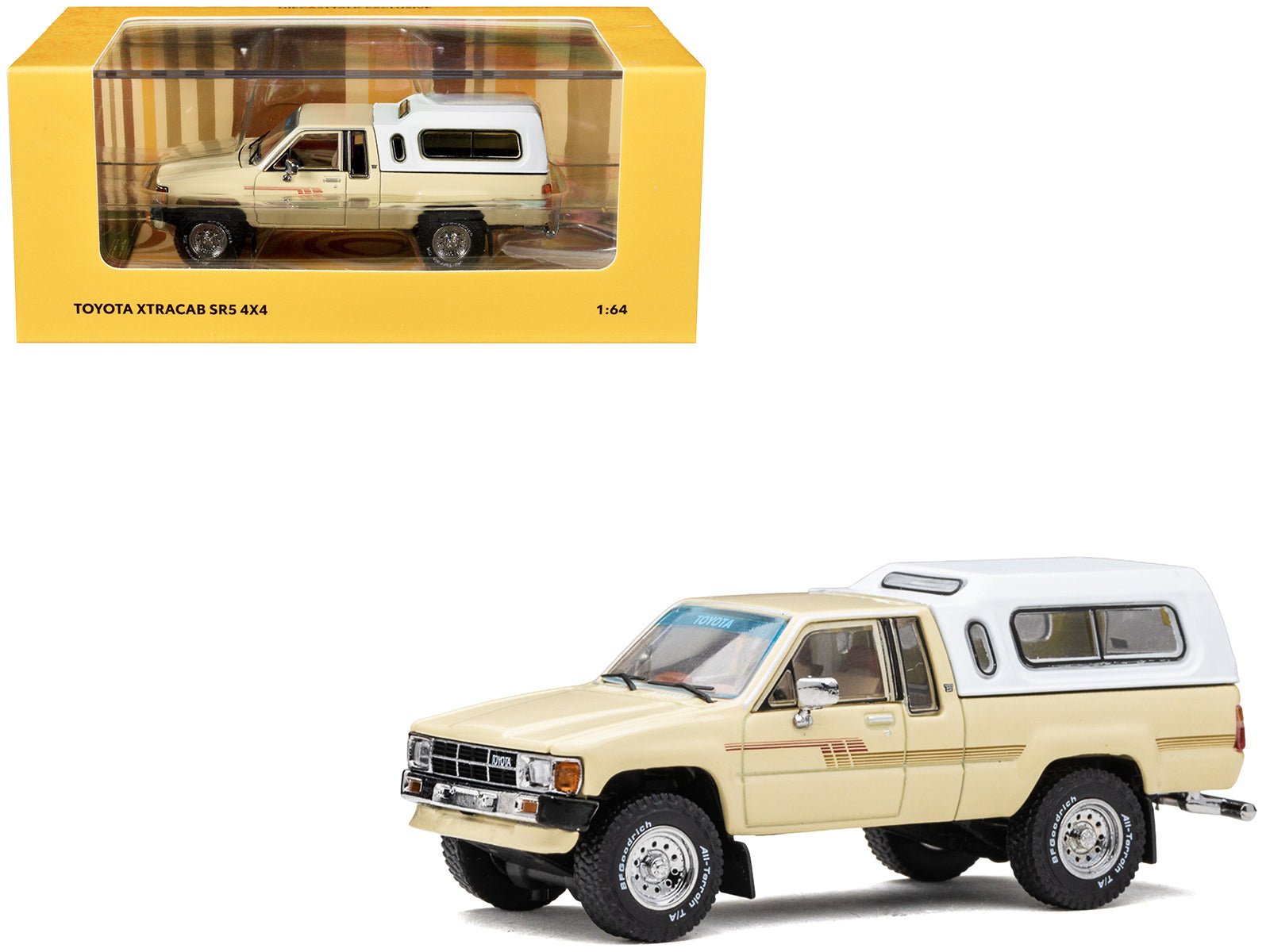 Toyota XtraCab SR5 4x4 Pickup Truck Beige with White Camper Shell "DiecastTalk Exclusive" Limited Edition to 1008 pieces Worldwide 1/64 Diecast Model Car by GCD free shipping USA - Rapid Vehicles