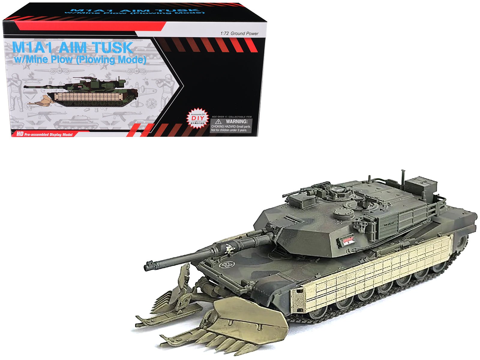 United States M1A1 AIM (Abrams Integrated Management) Tank with Mine Plow (Plowing Mode) 68 "United States Army" Olive Drab "NEO Dragon Armor" Series 1/72 Plastic Model by Dragon Models free shipping USA - Rapid Vehicles