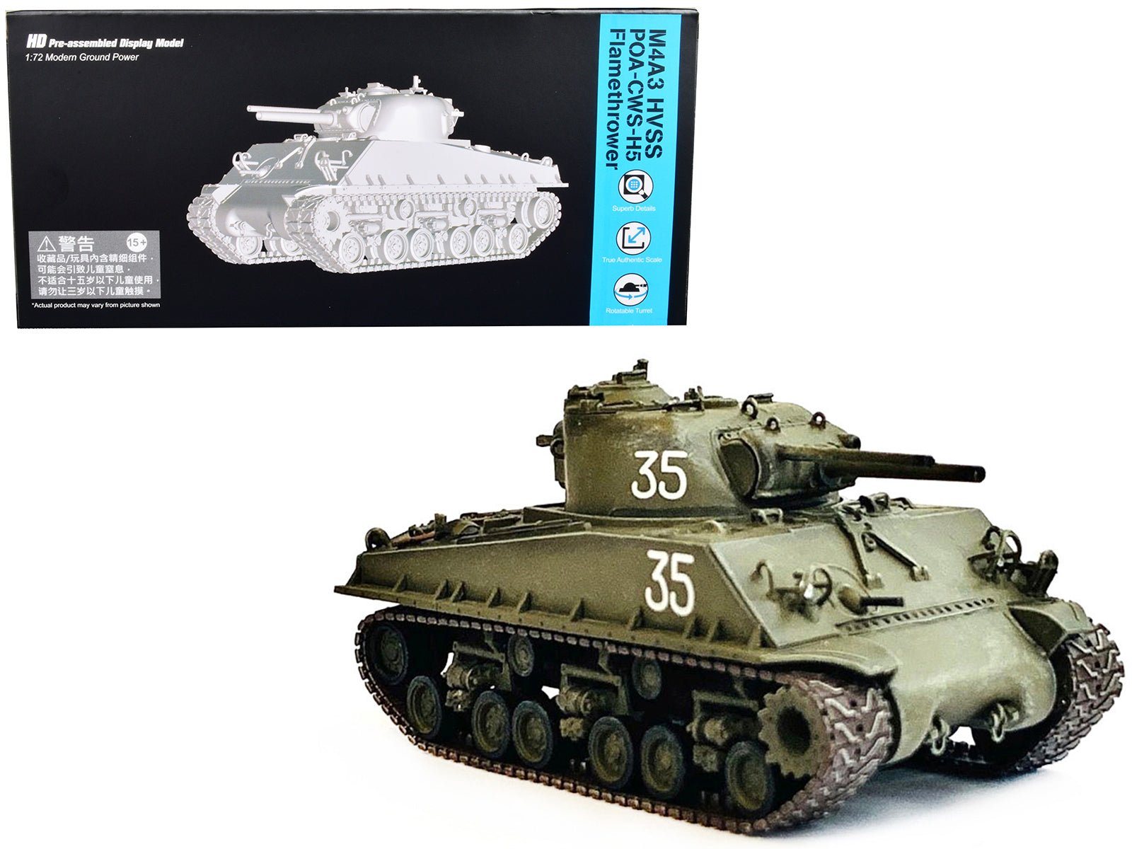 United States M4A3 HVSS POA - CWS - H5 Flamethrower Tank Olive Drab 35 "Hawaii" (1951) "NEO Dragon Armor" Series 1/72 Plastic Model by Dragon Models free shipping USA - Rapid Vehicles