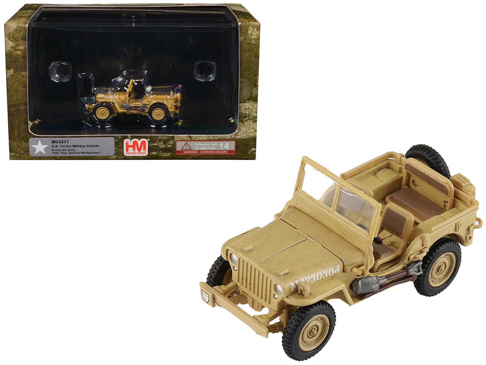 U.S. 1/4 ton Military Vehicle Desert Sand "British 8th Army Gen. Bernard Montgomery Sicily" (1943) Royal Army "Ground Power Series" 1/72 Diecast Model by Hobby Master free shipping USA - Rapid Vehicles