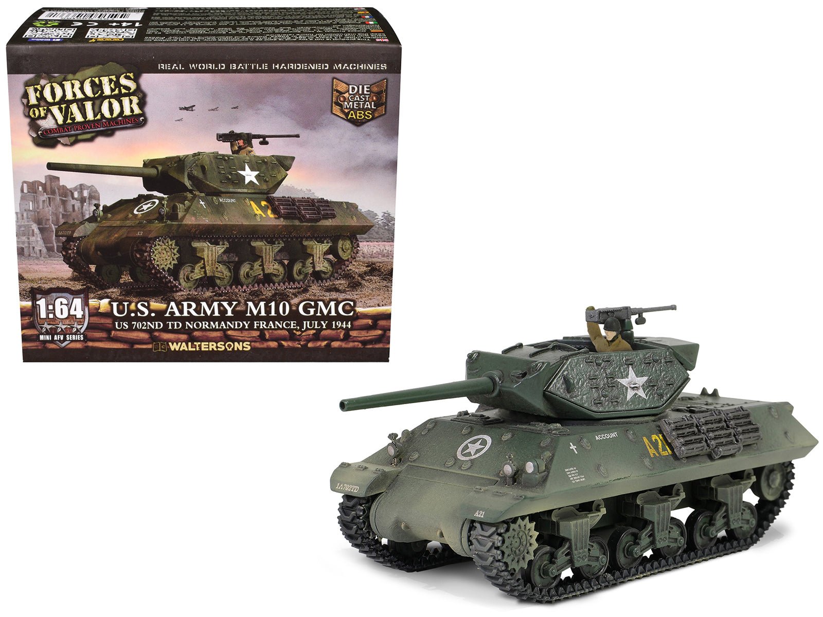 U.S. Army M10 GMC Tank "702nd Tank Destroyer Battalion Normandy France" (1944) United States Army "Mini AFV" Series 1/64 Diecast Model by Forces of Valor free shipping USA - Rapid Vehicles