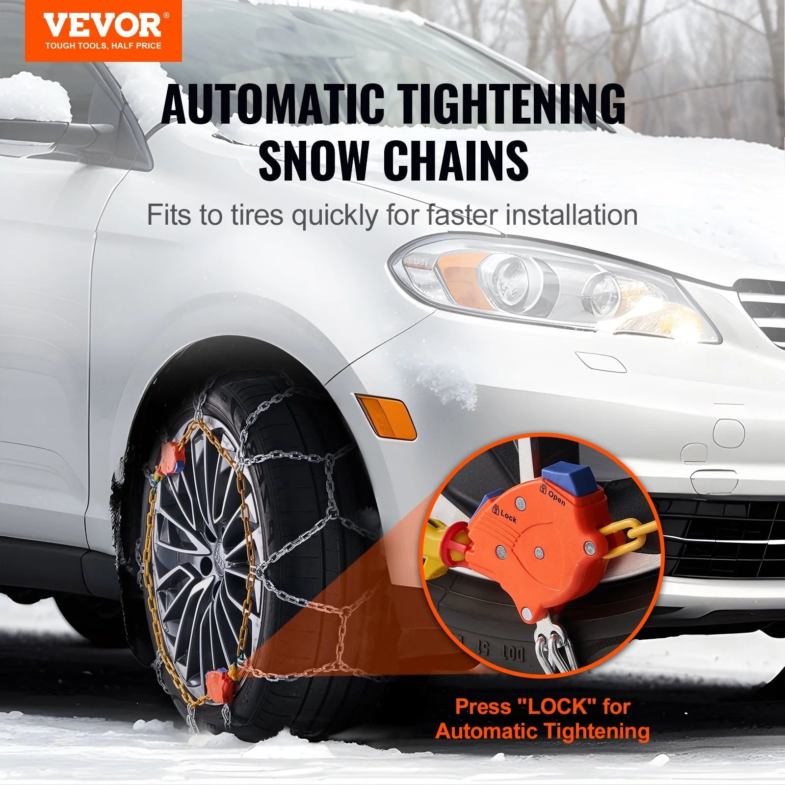 VEVOR Auto Tightening Snow Chains Diamond Mesh Anti-Slip Traction Wheel Chains - Rapid Vehicles