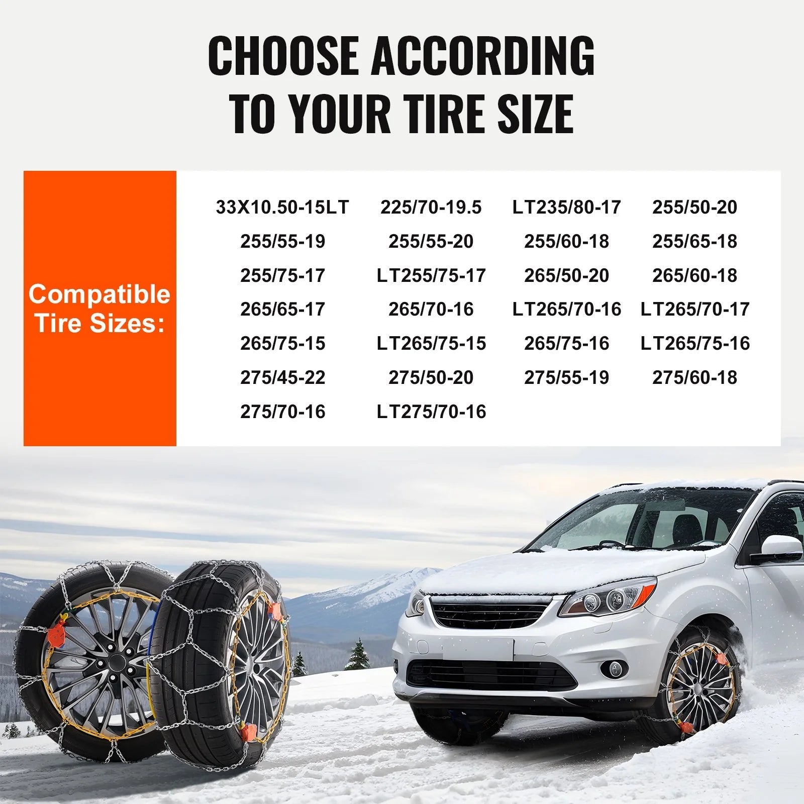 VEVOR Auto Tightening Snow Chains Diamond Mesh Anti-Slip Traction Wheel Chains - Rapid Vehicles