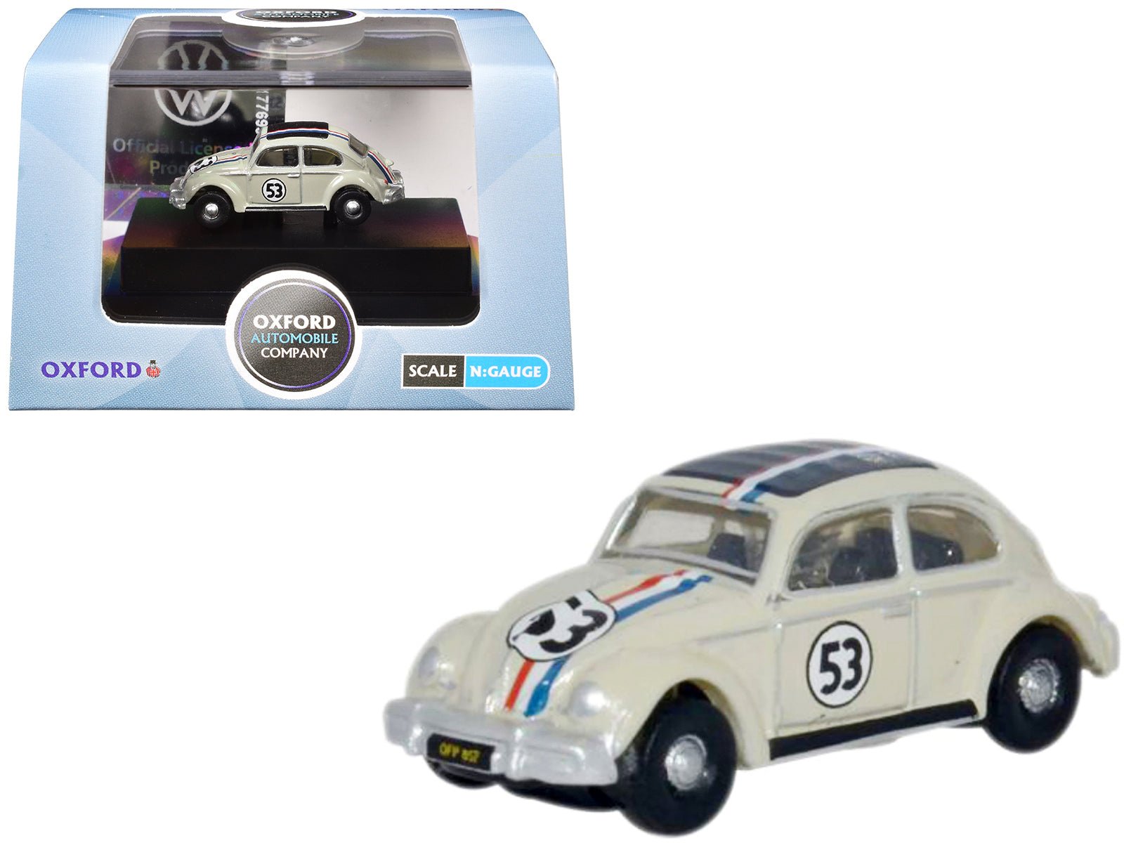 Volkswagen Beetle 53 Beige with Stripes and Black Top 1/148 (N) Scale Diecast Model Car by Oxford Diecast free shipping USA - Rapid Vehicles