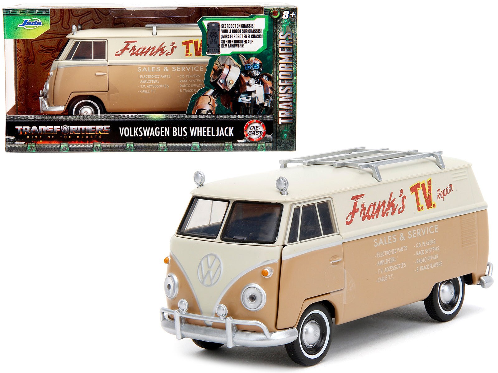 Volkswagen Bus "WheelJack" Tan and Beige "Frank's TV Repair" "Transformers: Rise of the Beasts" (2023) Movie "Hollywood Rides" Series 1/32 Diecast Model Car by Jada free shipping USA - Rapid Vehicles