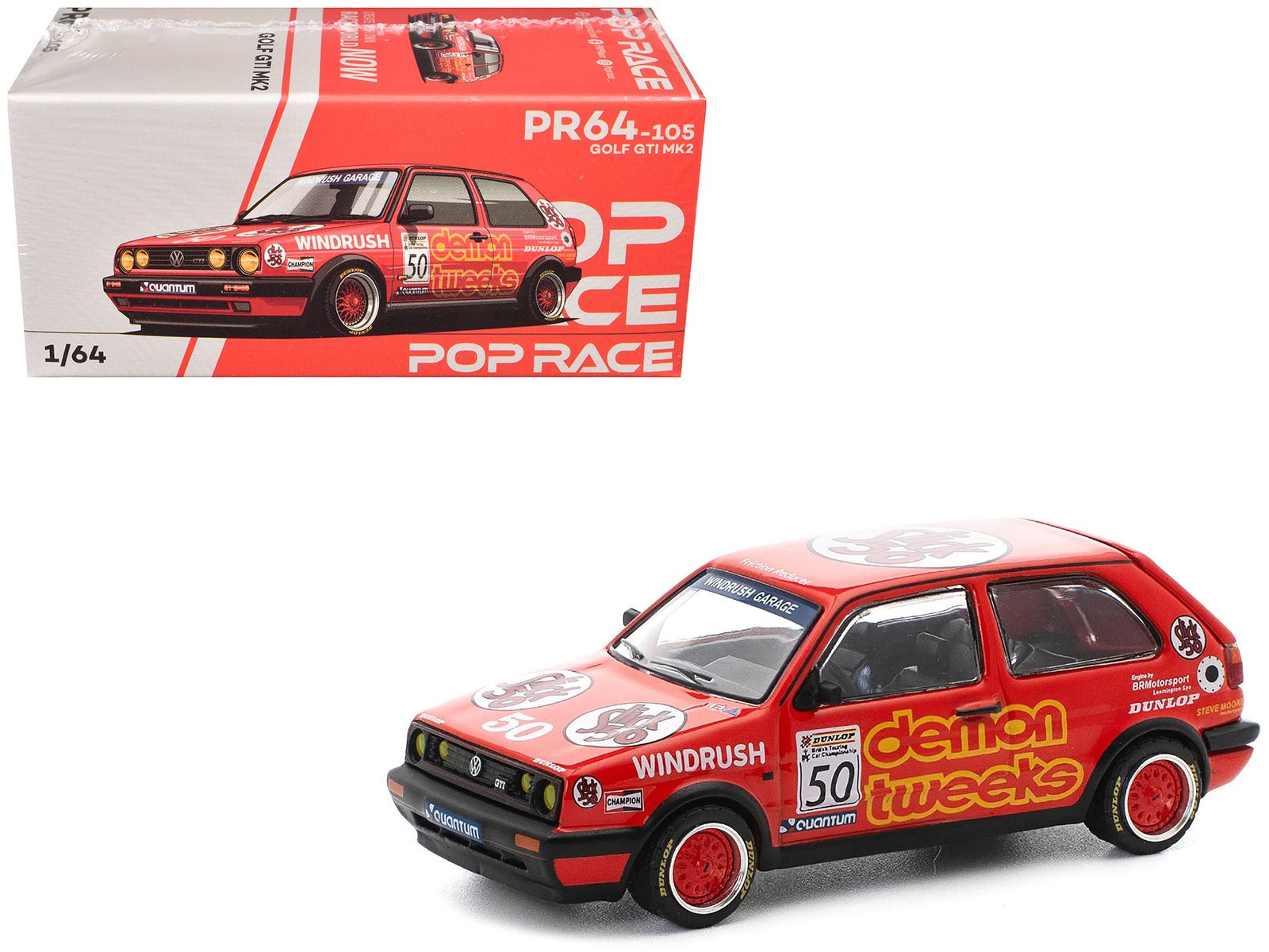 Volkswagen Golf GTI MK2 50 Demon Tweeks "British Touring Car Championship" (1988) 1/64 Diecast Model Car by Pop Race free shipping USA - Rapid Vehicles