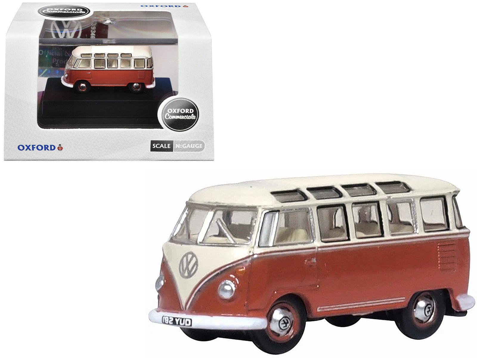 Volkswagen T1 Samba Bus Sealing Wax Red and Gray 1/148 (N) Scale Diecast Model Car by Oxford Diecast free shipping USA - Rapid Vehicles