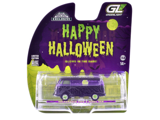 Volkswagen Type 2 Panel Van "Halloween 2025 - Spooky Night" Black and Purple with "Glow in the Dark" Paint "Hobby Exclusive" Series 1/64 Diecast Model Car by Greenlight free shipping USA - Rapid Vehicles