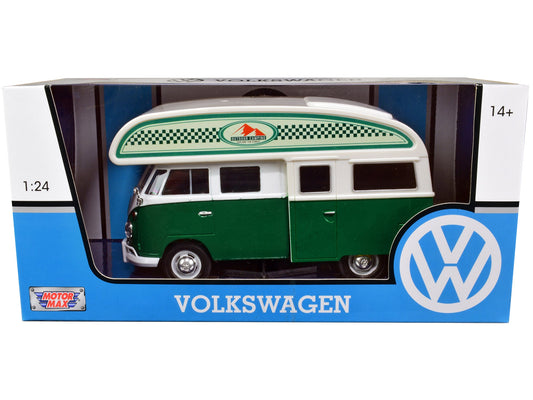 Volkswagen Type 2 (T1) Camper Van Green and White "Outdoor Camping Explore the Forest" 1/24 Diecast Model Car by Motormax free shipping USA - Rapid Vehicles