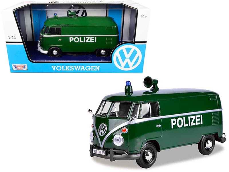 Volkswagen Type 2 (T1) Police Van "Polizei" Dark Green 1/24 Diecast Model Car by Motormax free shipping USA - Rapid Vehicles