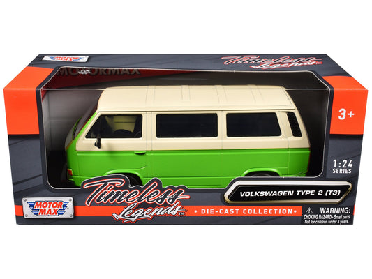 Volkswagen Type 2 (T3) Van Green and Beige "Timeless Legends" Series 1/24 Diecast Model Car by Motormax free shipping USA - Rapid Vehicles