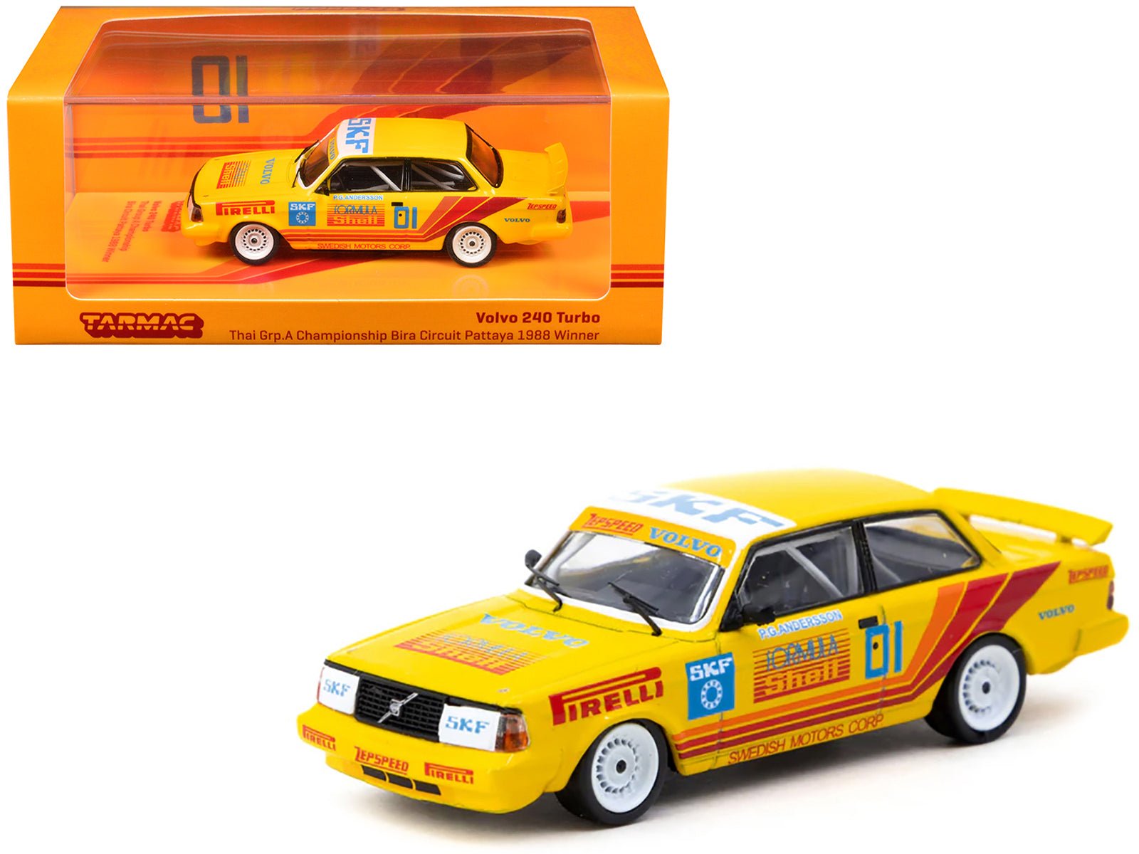Volvo 240 Turbo 01 Per - Gunnar Andersson Winner "Thai Group A Championship Bira Circuit Pattaya" (1988) "Hobby64" Series 1/64 Diecast Model Car by Tarmac Works free shipping USA - Rapid Vehicles