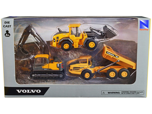 "Volvo Construction Vehicles" Set of 3 pieces Diecast Models by New Ray free shipping USA - Rapid Vehicles