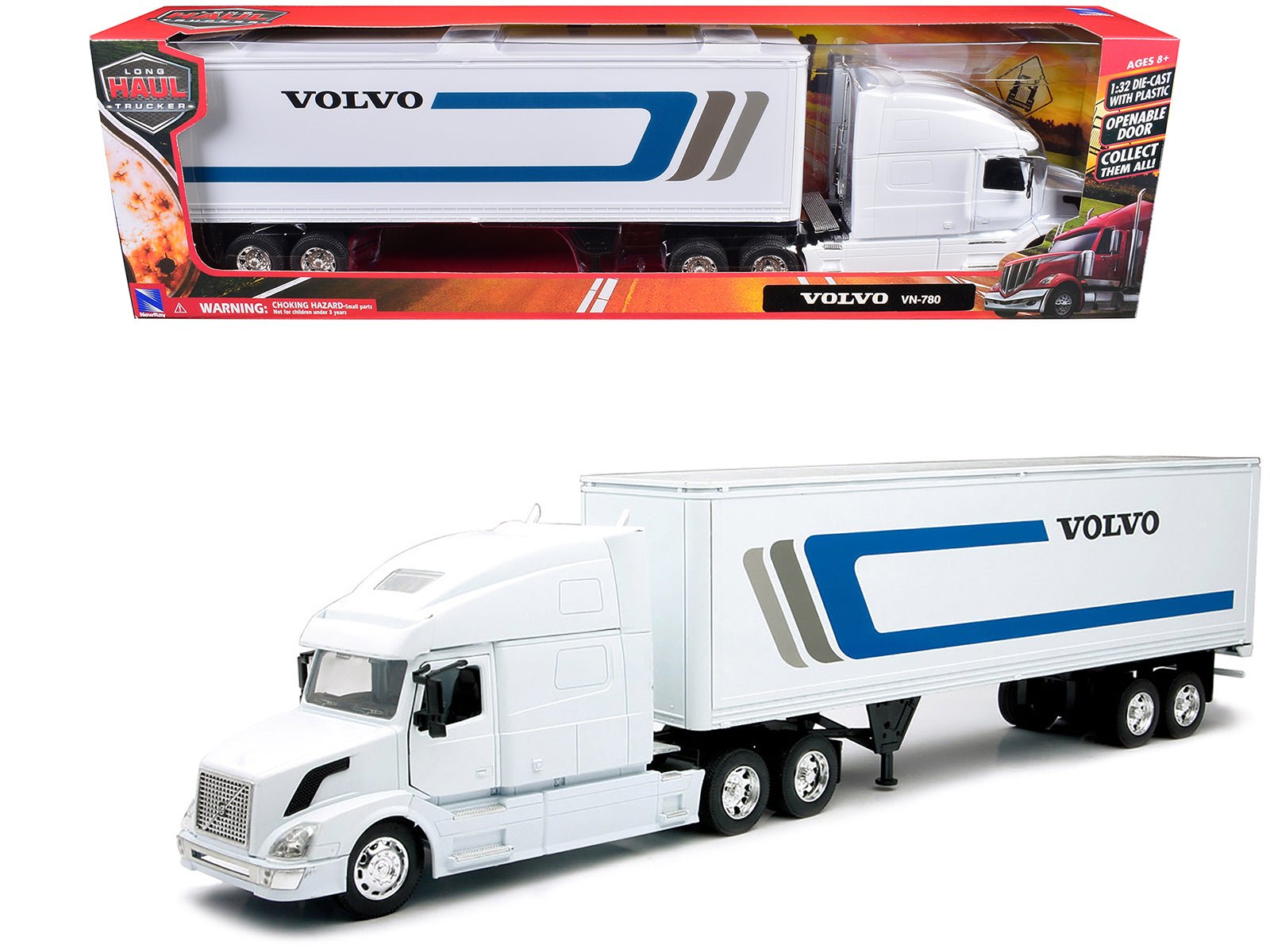 Volvo VN - 780 Truck with Dry Van Trailer White "Long Haul Truckers" Series 1/32 Diecast Model by New Ray free shipping USA - Rapid Vehicles