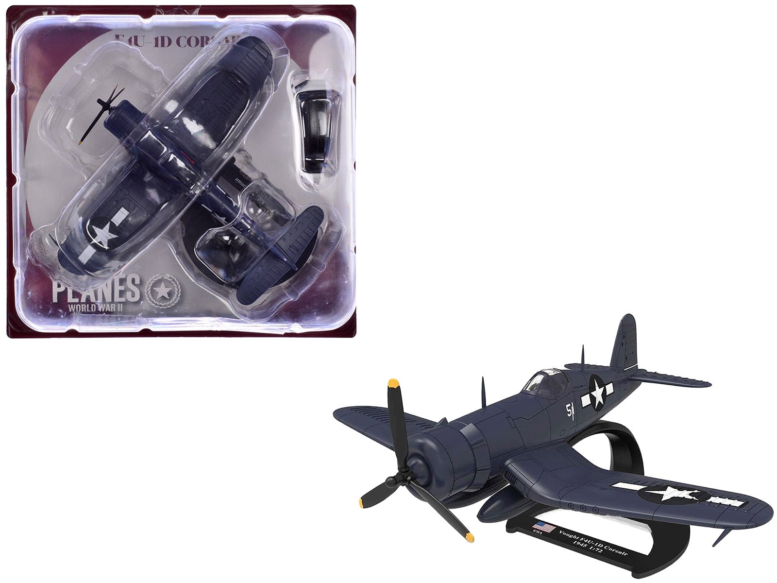 Vought F4U - 1D Corsair Fighter Aircraft "Robert Wade VMF - 323 Death Rattlers Yontan Airfield Okinawa" (1945) United States Marine Corps "Planes of World War II" Series 1/72 Diecast Model Airplane by Luppa free shipping USA - Rapid Vehicles