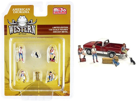 "Western Style" 6 piece Diecast Set (4 Figurines and 2 Accessories) for 1/64 Scale Models by American Diorama free shipping USA - Rapid Vehicles