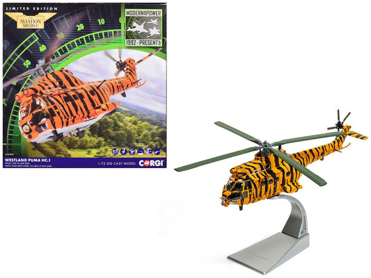 Westland Puma HC - 1 Helicopter "No. 230 Squadron NATO Tiger Meet livery RIAT" (2005) Royal Air Force "The Aviation Archive" Series 1/72 Diecast Model by Corgi free shipping USA - Rapid Vehicles