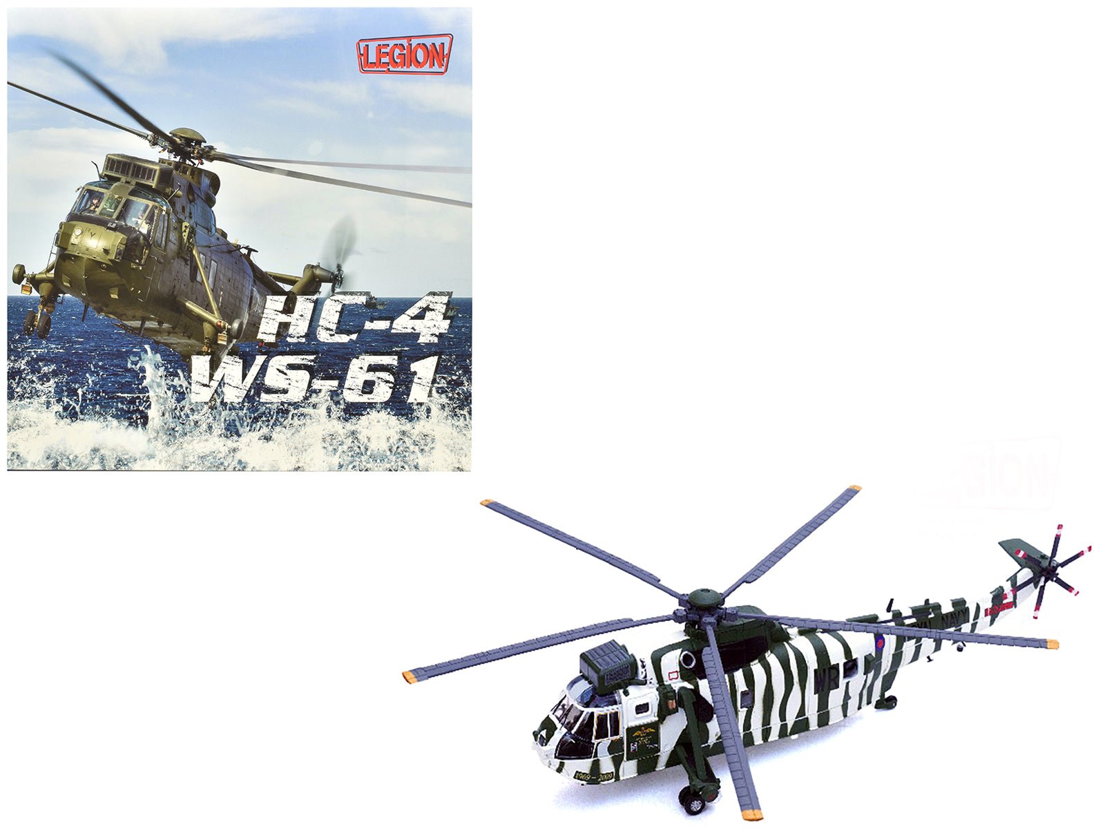 Westland Sea King HC.4 Helicopter "40th Anniversary Livery 848 Naval Air Squadron Commando Helicopter Force Royal Naval Air Station Yeovilton Somerset" (2009) British Royal Navy 1/72 Diecast Model by Legion free shipping USA - Rapid Vehicles