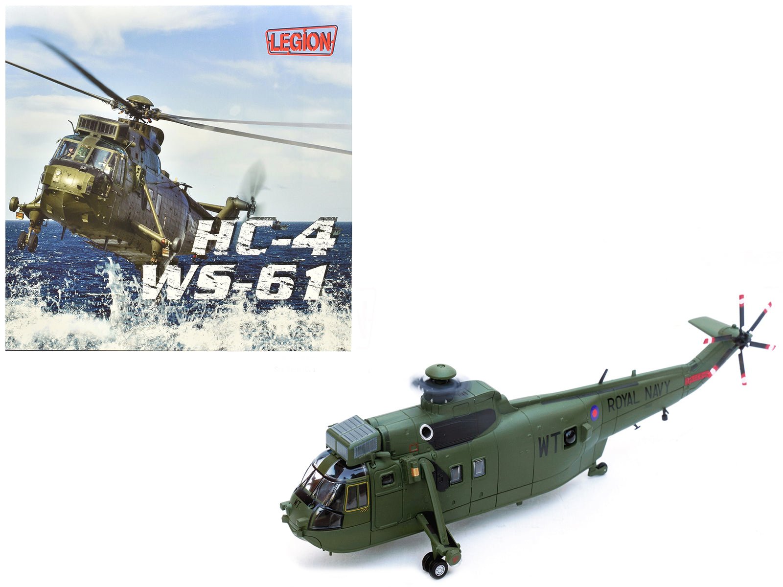 Westland Sea King HC.4 Helicopter "Green Livery 848 Naval Air Squadron Commando Helicopter Force Royal Naval Air Station Yeovilton Somerset" (2009) British Royal Navy 1/72 Diecast Model by Legion free shipping USA - Rapid Vehicles