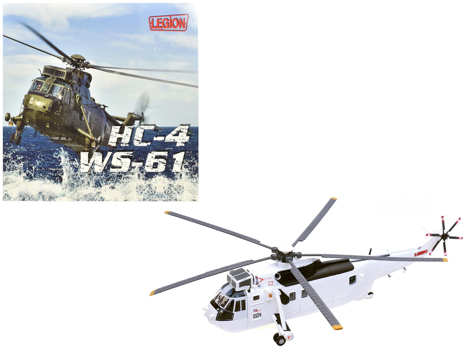 Westland Sea King HC.4 Helicopter "White Livery 845 Naval Air Squadron United Nations Protection Force Bosnia/Croatia" (1995) British Royal Navy 1/72 Diecast Model by Legion free shipping USA - Rapid Vehicles