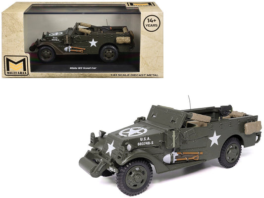 White M3 Scout Car Olive Drab "United States Army" 1/43 Diecast Model by Militaria Die Cast free shipping USA - Rapid Vehicles