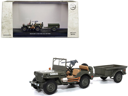 Willys Jeep 1/4 - Ton Utility Truck Olive Drab with Trailer "United States Army" 1/43 Diecast Model by Militaria Die Cast free shipping USA - Rapid Vehicles