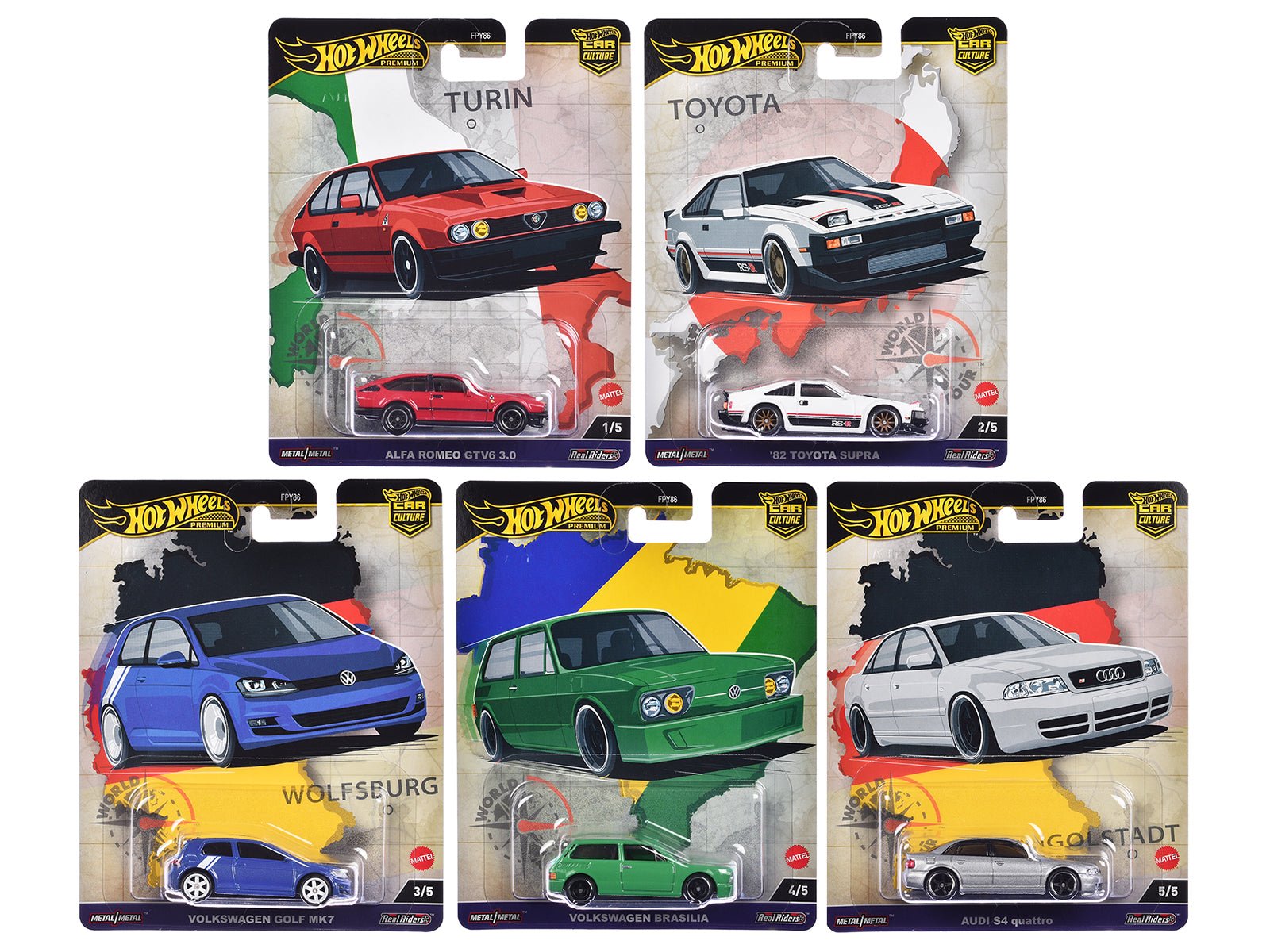 "World Tour" 5 piece Set "Car Culture" 2024 Series A Diecast Model Cars by Hot Wheels free shipping USA - Rapid Vehicles