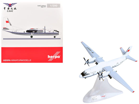 Xian Y - 7 Commercial Aircraft "CAAC Airlines" (B - 3457) White with Blue Stripes 1/200 Diecast Model by Herpa free shipping USA - Rapid Vehicles