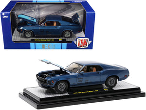 1970 Ford Mustang Mach 1 428 Dark Blue Metallic with Bright Blue Stripes Limited Edition to 7000 pieces Worldwide 1/24 Diecast Model Car by M2 Machines - Premium  from Rapidvehicles - Just $57.99! Shop now at Rapidvehicles