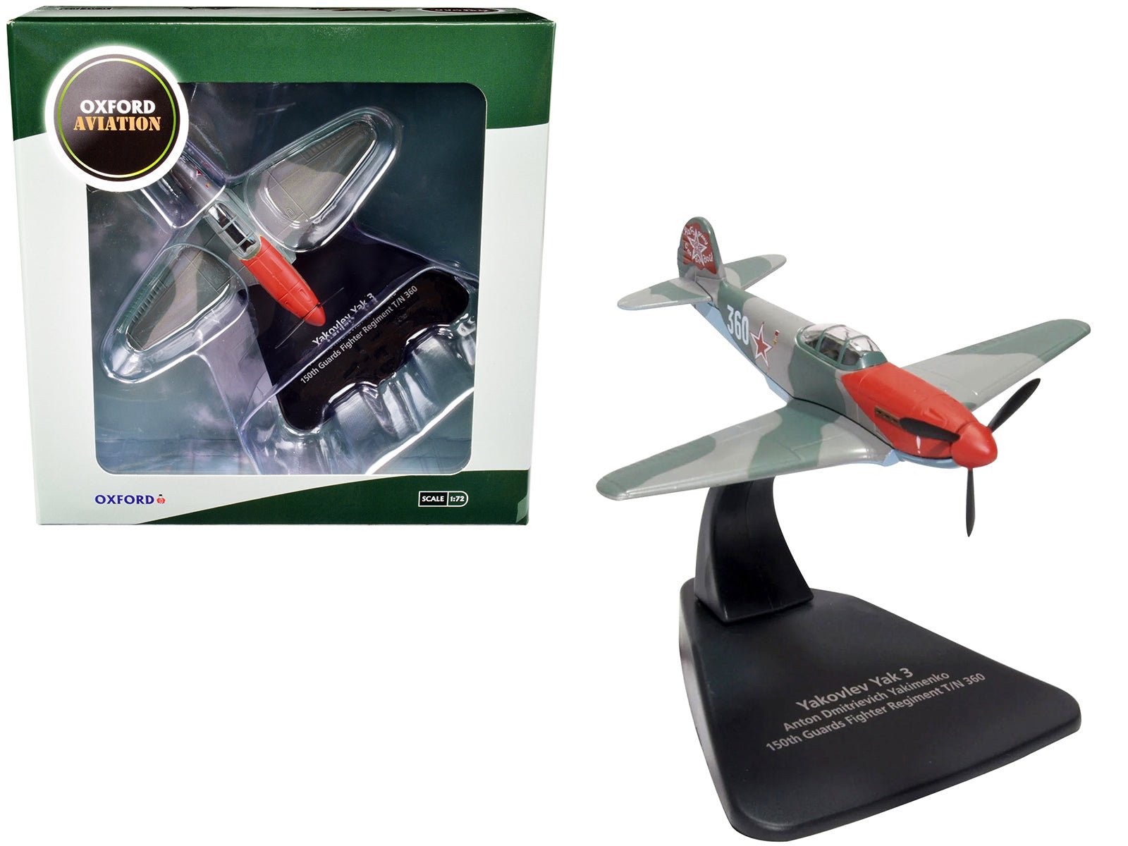 Yakovlev Yak 3 Fighter Aircraft "Anton Dmitrievich Yakimenko 150th Guards Fighter Regiment T/N 360" USSR "Oxford Aviation" Series 1/72 Diecast Model Airplane by Oxford Diecast free shipping USA - Rapid Vehicles