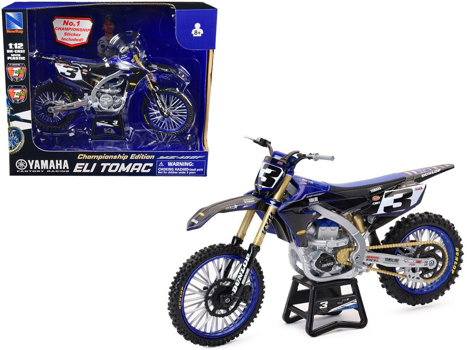 Yamaha YZ450F Championship Edition Motorcycle 3 Eli Tomac "Yamaha Factory Racing" 1/12 Diecast Model by New Ray free shipping USA - Rapid Vehicles