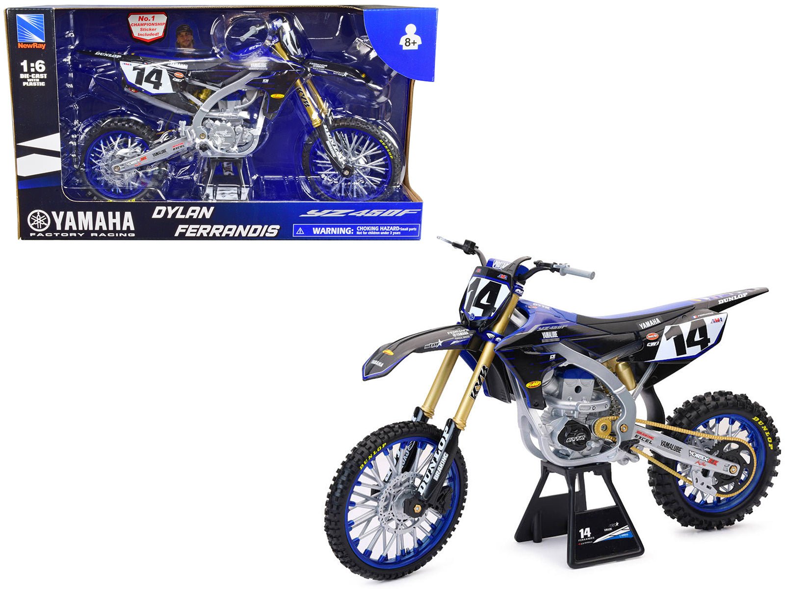 Yamaha YZ450F Motorcycle 14 Dylan Ferrandis "Yamaha Factory Racing" 1/6 Diecast Model by New Ray free shipping USA - Rapid Vehicles
