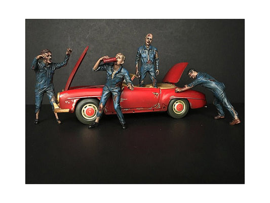 Zombie Mechanics 4 Piece Figurine Set "Got Zombies??" for 1/24 Scale Models by American Diorama free shipping USA - Rapid Vehicles
